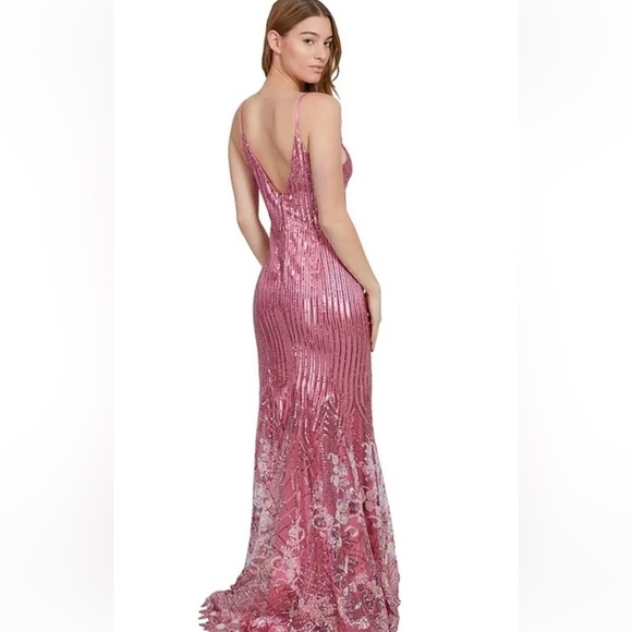 Dear Moon sz 1 pink sequin formal/prom dress with train NWT - Picture 2 of 7